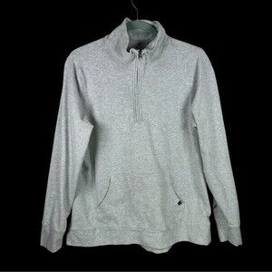 LL Bean Sweatshirt Womens L Gray 1/4 Zip Pullover Pocket Stretch Hiking 511054